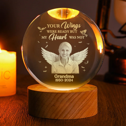 Your Wings Were Ready But My Heart Was Not - Personalized Wooden Base Crystal Lamp