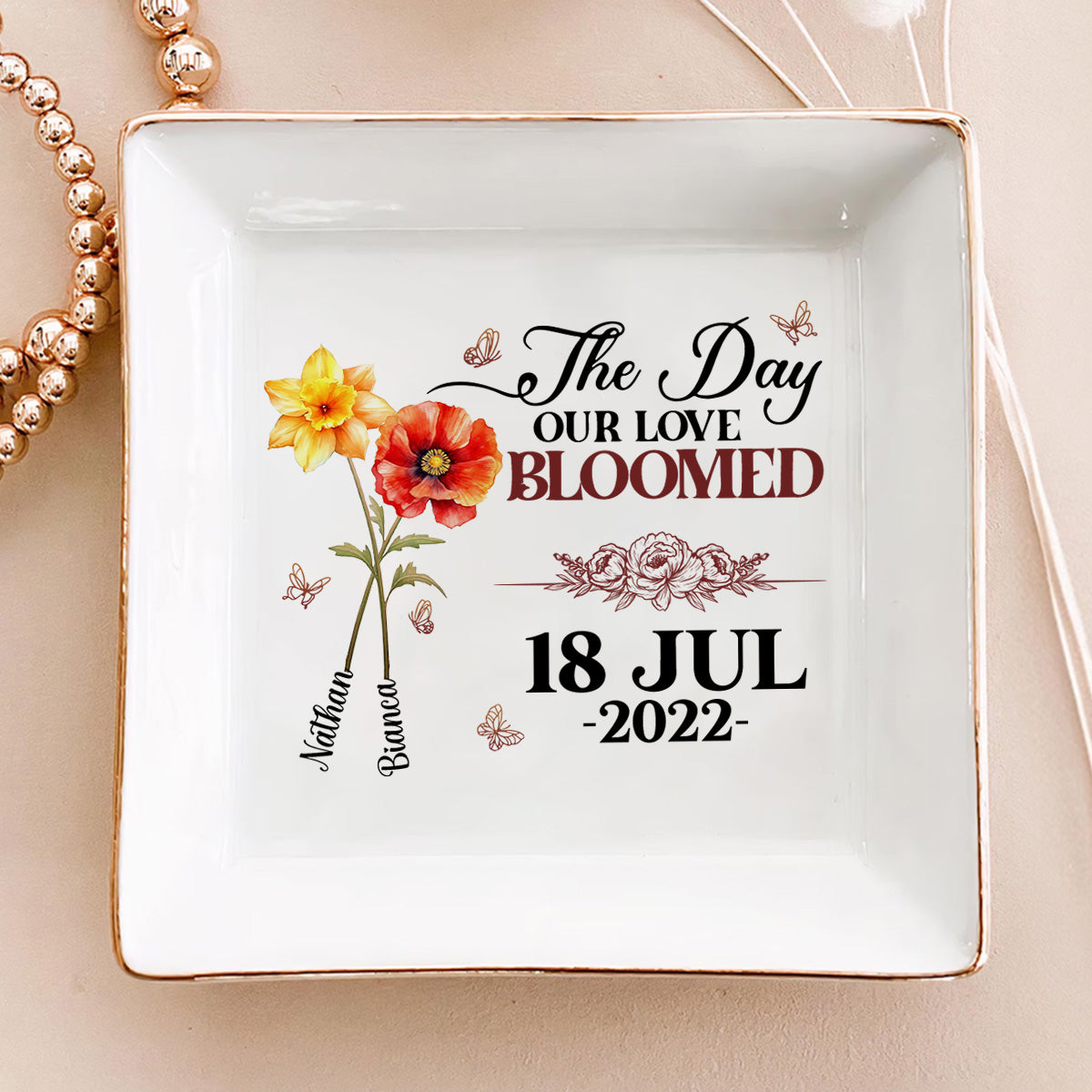 Our Love Bloomed Birth Flowers - Personalized Jewelry Dish