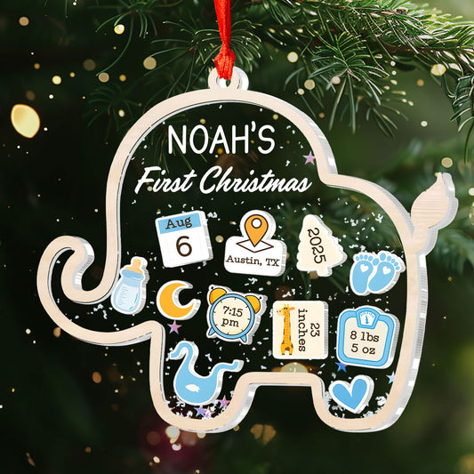Baby’s First Christmas Elephant Treasure - Personalized 3 Layered Christmas Shaker Ornament