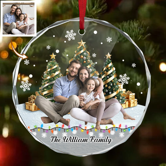 Christmas Background Photo Upload - Personalized Custom Glass Ornament FCURGOPLETN2498T