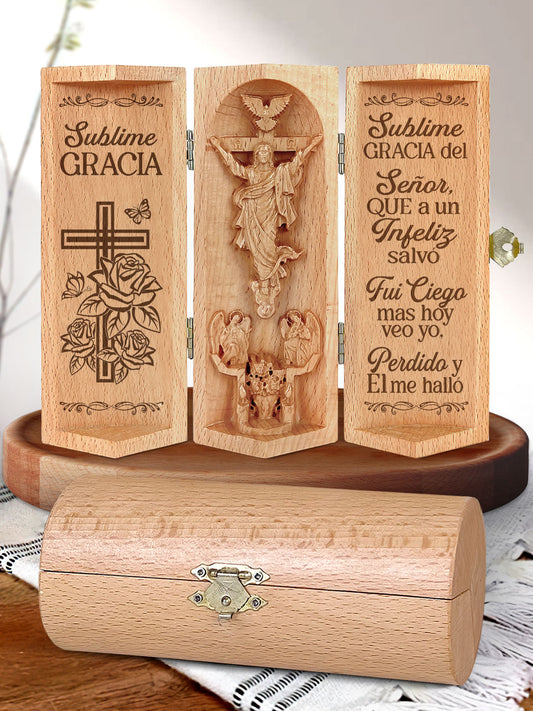 Sublime Gracia - Openable Wooden Cylinder Sculpture of Jesus Christ