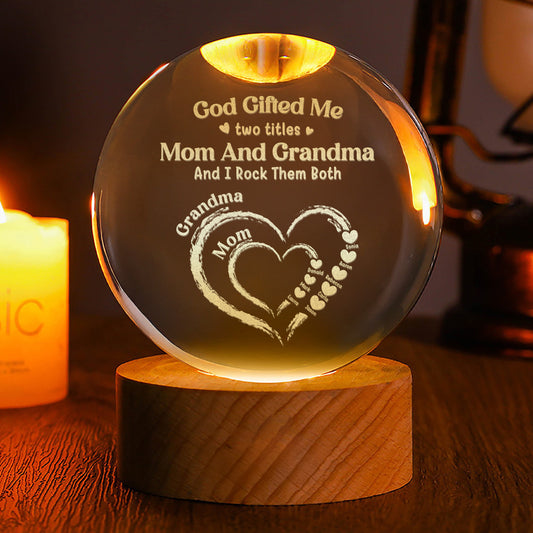 God Gifted Me Two Titles - Personalized Wooden Base Crystal Lamp