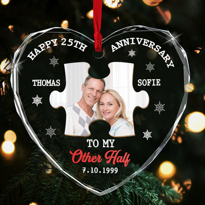 Happy Anniversary To My Other Half - Personalized Heart Shaped Glass Ornament FCHGOLEHA2729TA