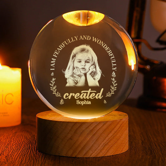 I Am Fearfully And Wonderfully Created - Personalized Wooden Base Crystal Lamp