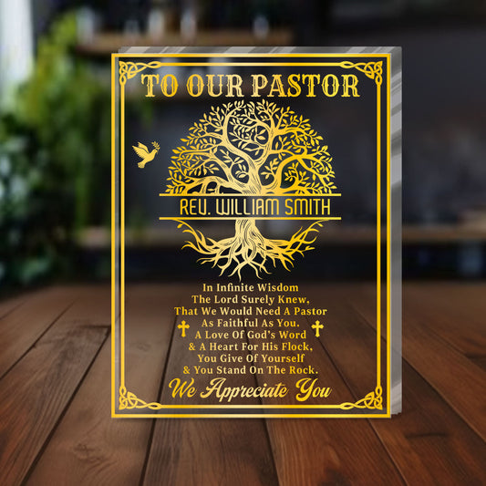 Faithful Servant Pastor - Personalized Custom Shaped Squared Acrylic Plaque