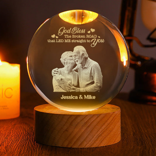 God Bless Our Love - Personalized Wooden Base Crystal Lamp