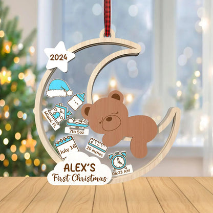 Baby's First Christmas Bear Moon - Personalized 3 Layered Christmas Shaker Ornament FCCSOLEHA2156D