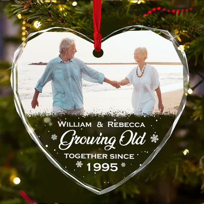 Growing Old Together - Personalized Heart Shaped Glass Ornament FCHGOLETN2715D