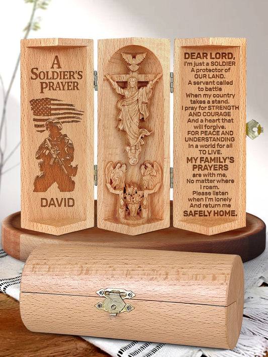 A Soldier's Prayer - Personalized Openable Wooden Cylinder Sculpture of Jesus Christ CVSH08