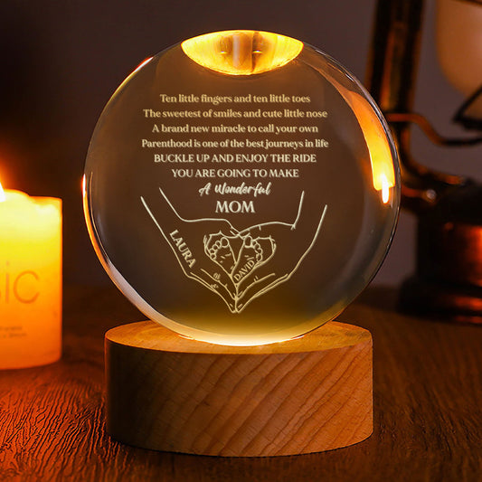 New Mom, New Grandma - Personalized Wooden Base Crystal Lamp