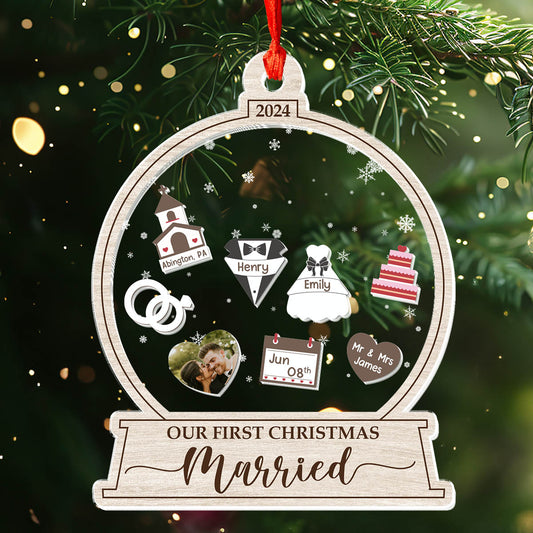 First Christmas Married Couple - Personalized 3 Layered Christmas Shaker Ornament FCCSOLETN2876T