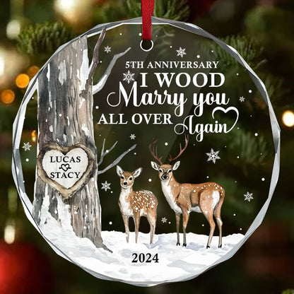 I Wood Marry You All Over Again 5th Anniversary - Personalized Custom Glass Ornament