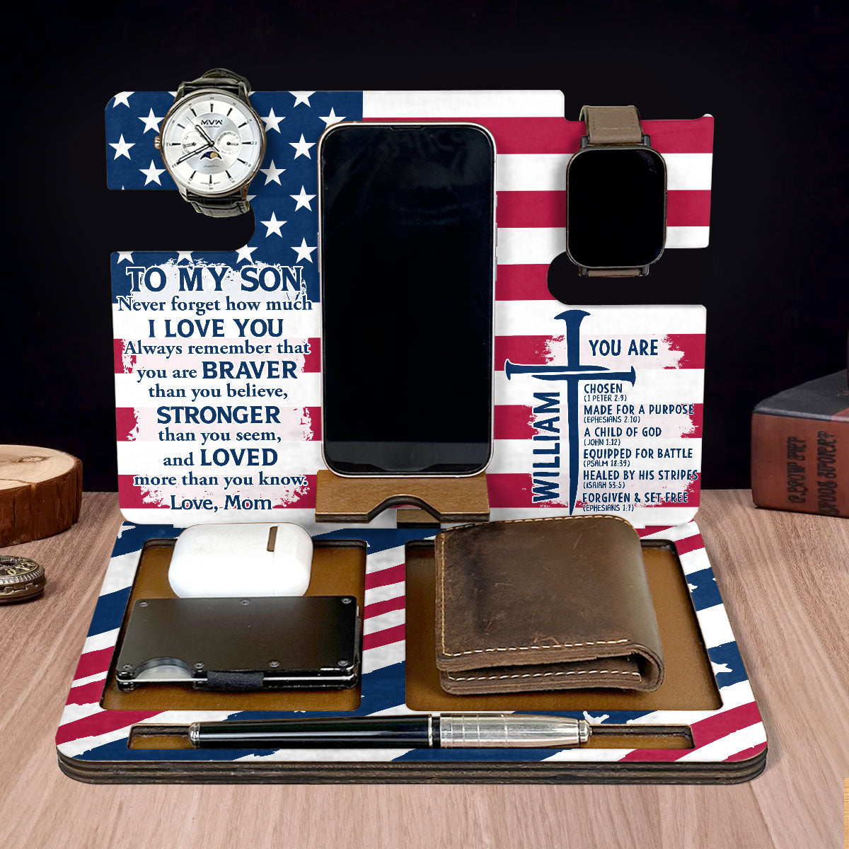Equipped By Faith - Personalized Wooden Docking Station