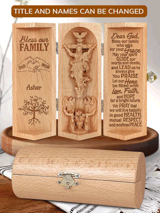Bless Our Family - Personalized Openable Wooden Cylinder Sculpture of Jesus Christ CVSM33