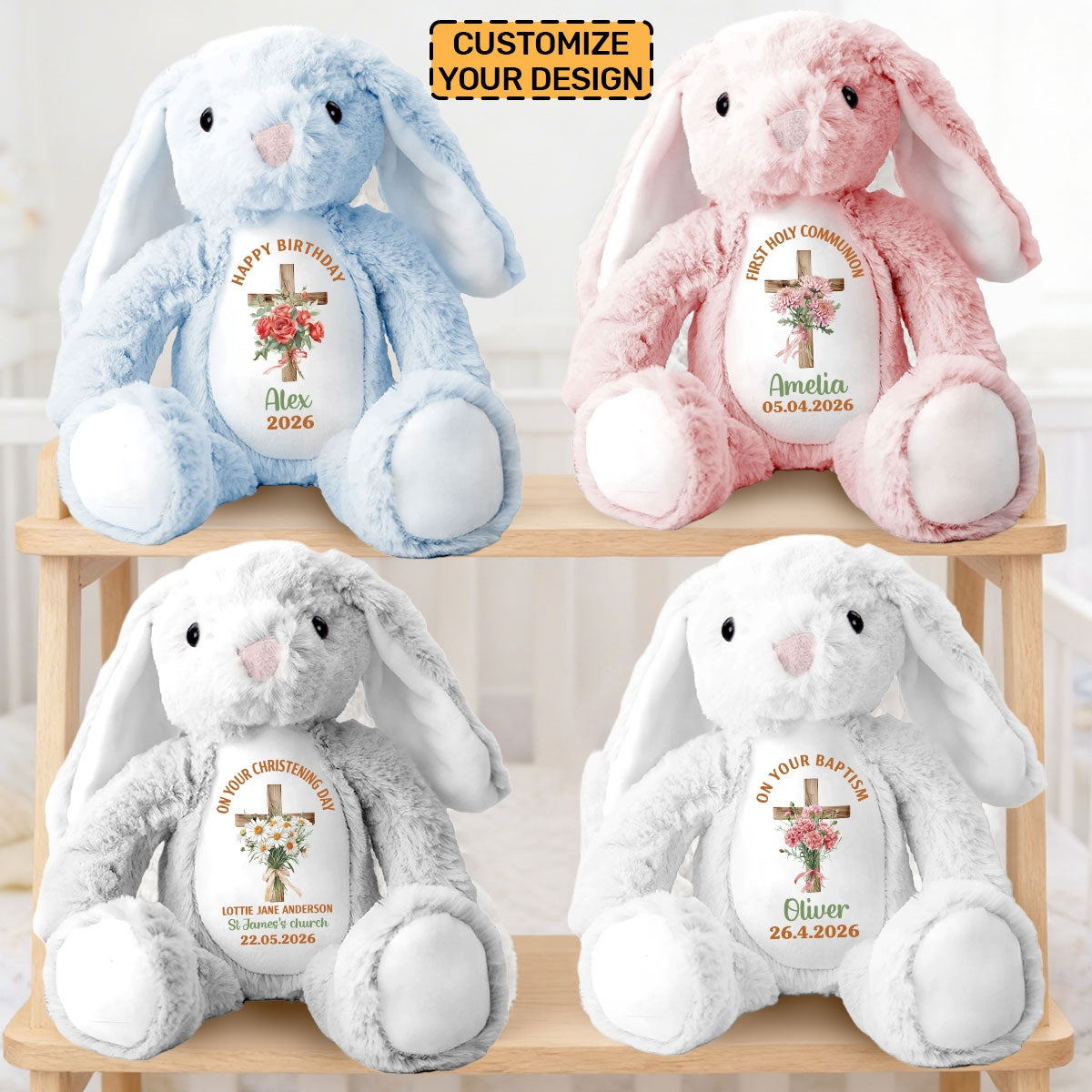 Birth Month Flower Milestones Collection - Personalized Stuffed Bunny