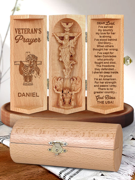 A U.S. Veteran's Prayer - Personalized Openable Wooden Cylinder Sculpture of Jesus Christ FCWJCLEHA2665D