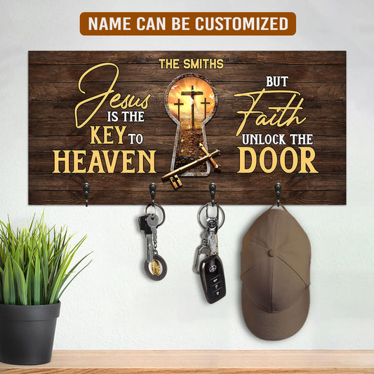 Jesus Is The Key To Heaven But Faith Unlock The Door - Personalized Key Holder FCUWKHCSLEM1623TA