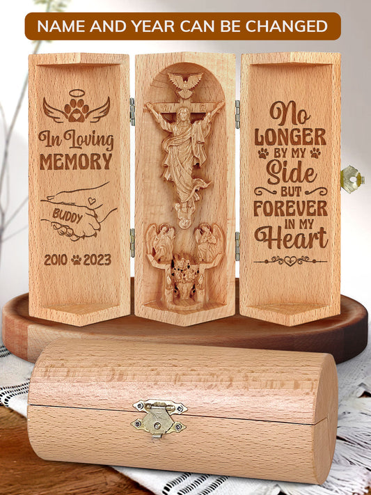No Longer By My Side But Forever In My Heart - Personalized Openable Wooden Cylinder Sculpture of Jesus Christ