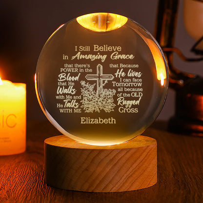 Amazing Grace - Personalized Wooden Base Crystal Lamp