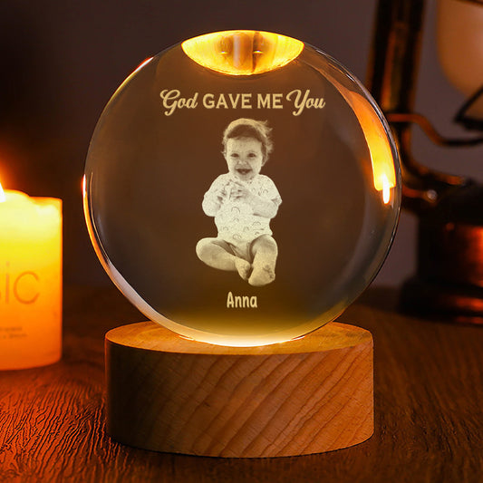 God Gave Me You Baby - Personalized Wooden Base Crystal Lamp