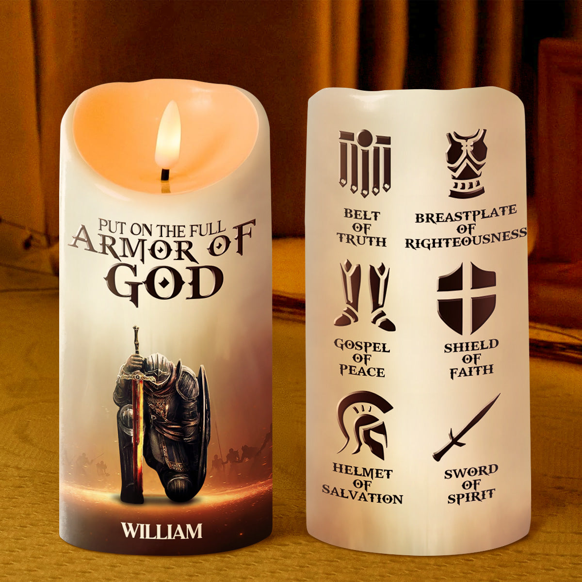 Put On The Full Armor Of God - Personalized Flameless LED Candle