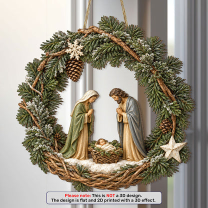 Faith & Grace Holy Family -  Wooden Door Sign