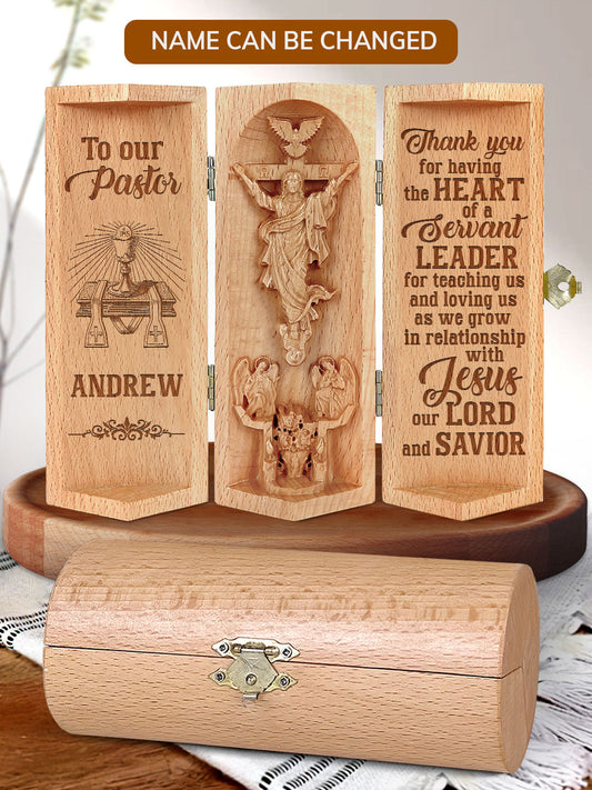 To Our Pastor - Personalized Openable Wooden Cylinder Sculpture of Jesus Christ