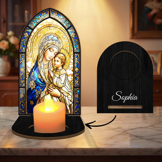 Blessed Mother And Child - Personalized Candle Holder