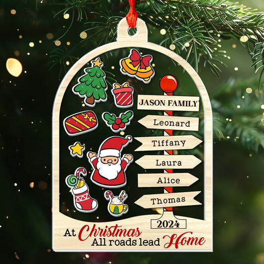 At Christmas, All Roads Lead Home - Personalized 3 Layered Christmas Shaker Ornament