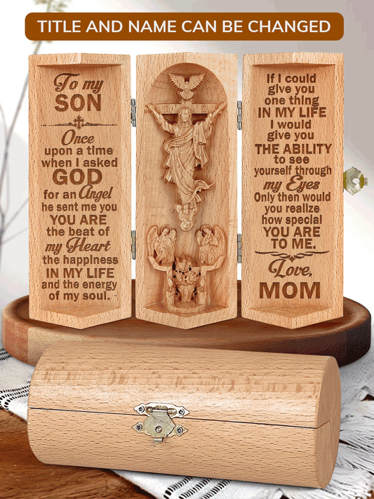 To My Son/daughter - Personalized Openable Wooden Cylinder Sculpture of Jesus Christ CVSM27