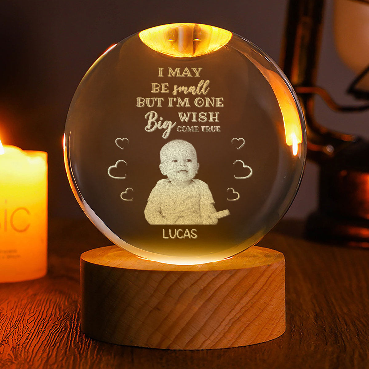 I May Be Small Baby - Personalized Wooden Base Crystal Lamp