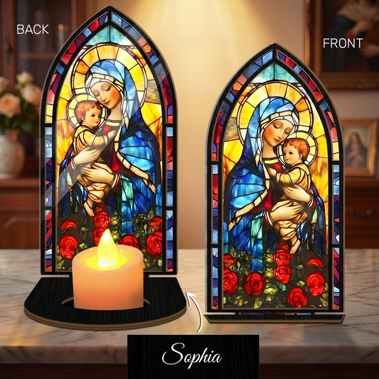 Radiant Madonna And Child - Personalized Candle Holder