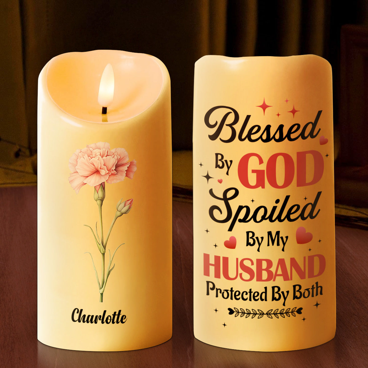 Blessed By God Spoiled By My Husband - Personalized Flameless LED Candle