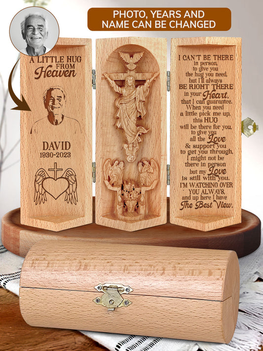 A Little Hug From Heaven - Personalized Openable Wooden Cylinder Sculpture of Jesus Christ