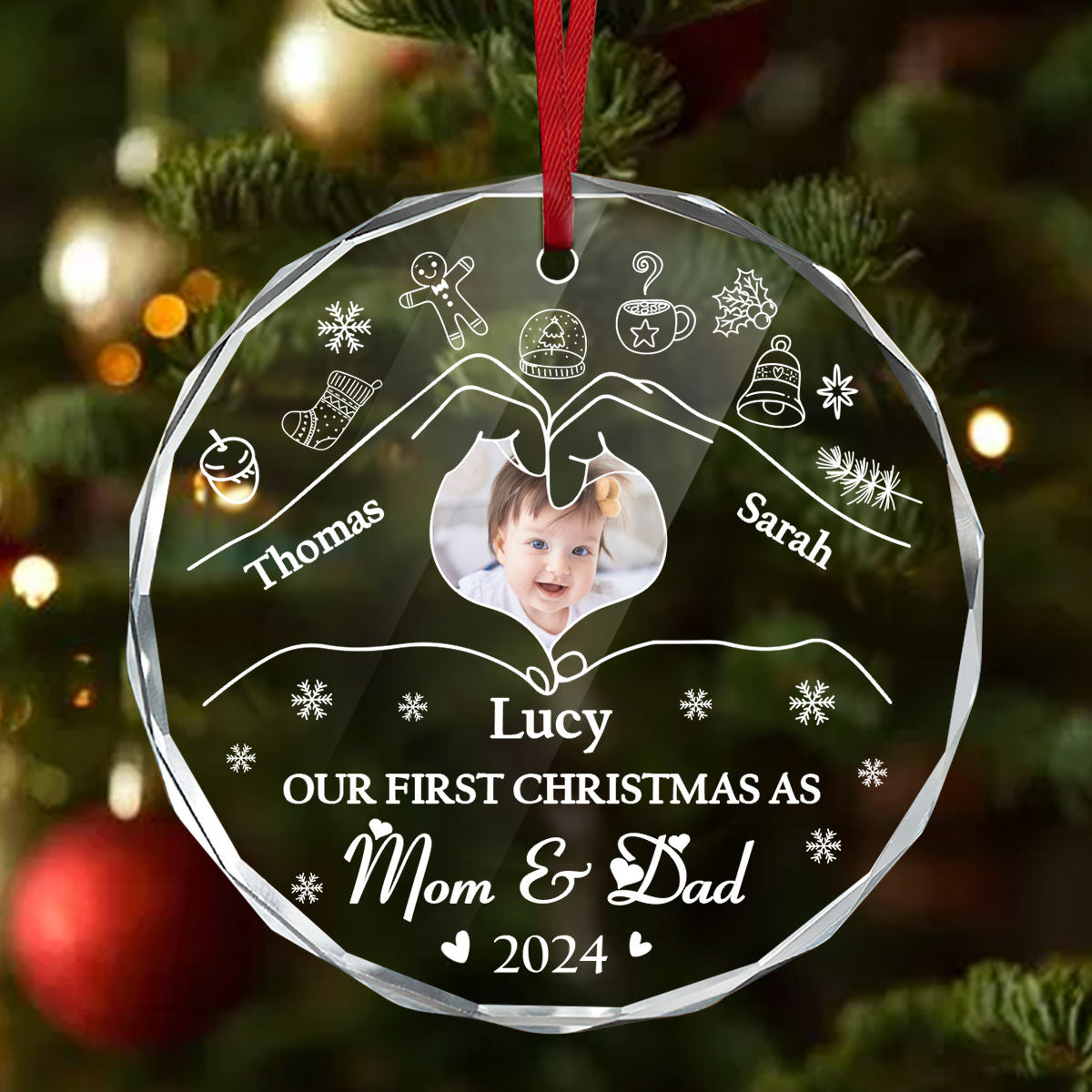 Our First Christmas As Mom And Dad Newborn Baby - Personalized Custom Glass Ornament FCURGOPLEHA2199TA