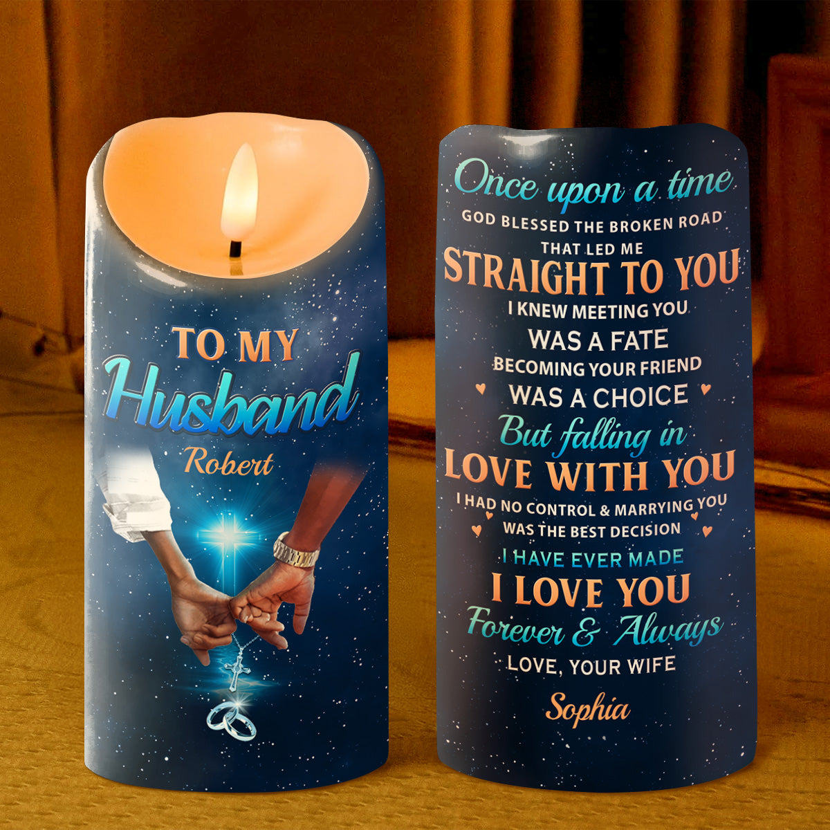 God Blessed The Broken Road - Personalized Flameless LED Candle