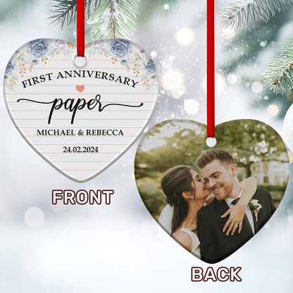 First Anniversary Paper Wedding - Personalized Heart Shaped Ceramic Ornament FCHCOLETN2592M