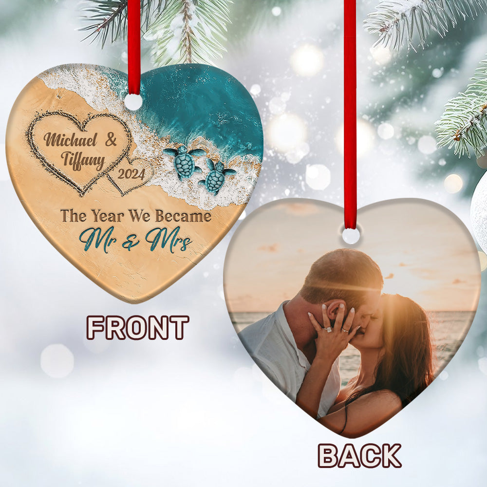 The Year We Became Mr & Mrs - Personalized Heart Shaped Ceramic Ornament FCHCOLETN2650TA