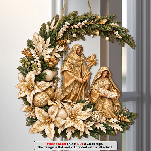 Holy Family Christmas Blessings -  Wooden Door Sign