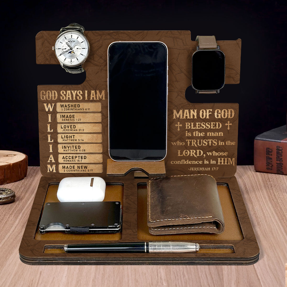 God Says I Am - Personalized Wooden Docking Station