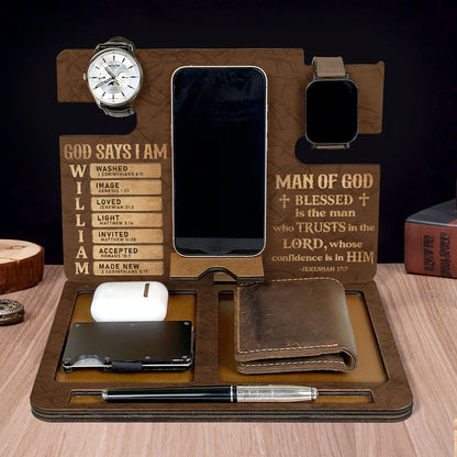 God Says I Am - Personalized Wooden Docking Station
