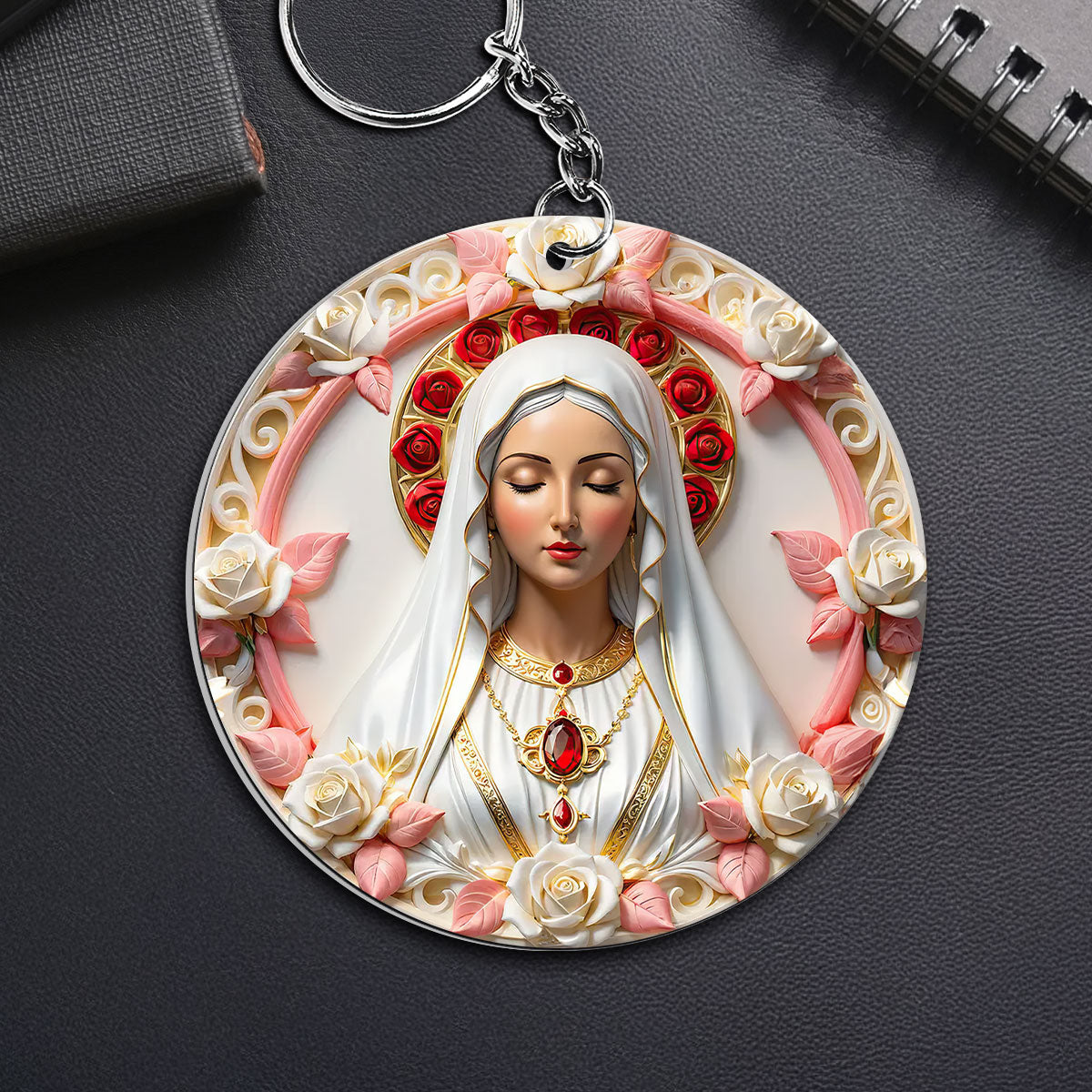 Virgin Mary With Rose - Personalized Acrylic Keychain