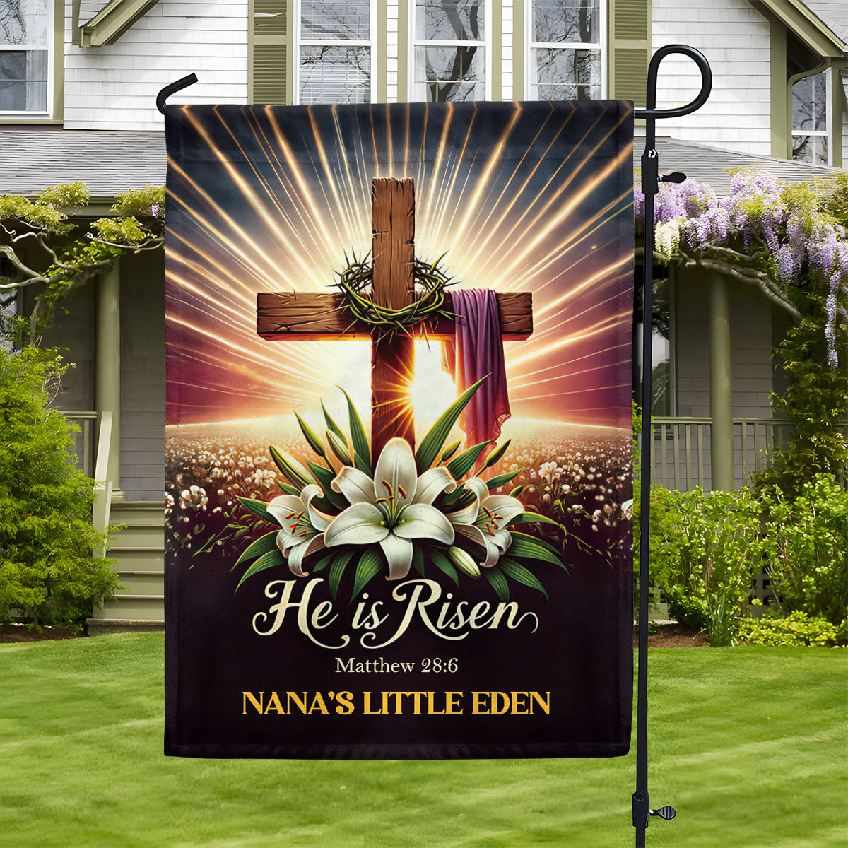 He Is Risen - Personalized Garden Flag