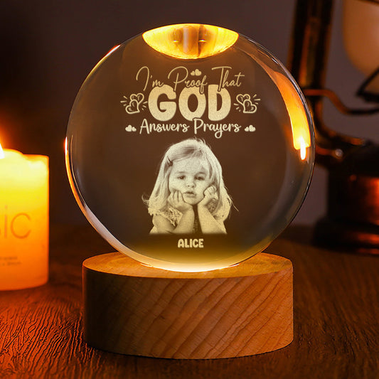 That God Answers Prayer Baby - Personalized Wooden Base Crystal Lamp