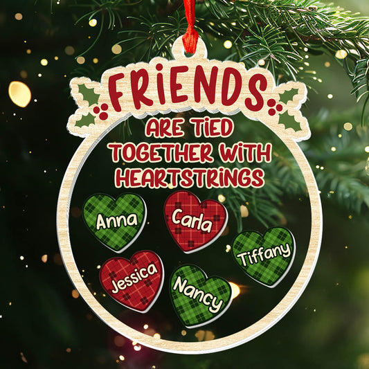 Besties Are Tied Together With Heartstrings - Personalized 3 Layered Christmas Shaker Ornament