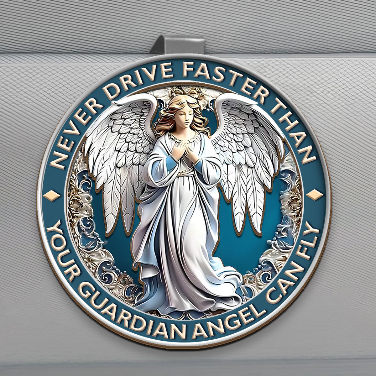 Never Drive Faster Than Your Guardian Angel Can Fly - Car Visor Clip