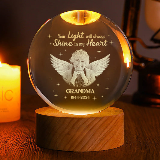 Your Light Will Always Shine In My Heart - Personalized Wooden Base Crystal Lamp