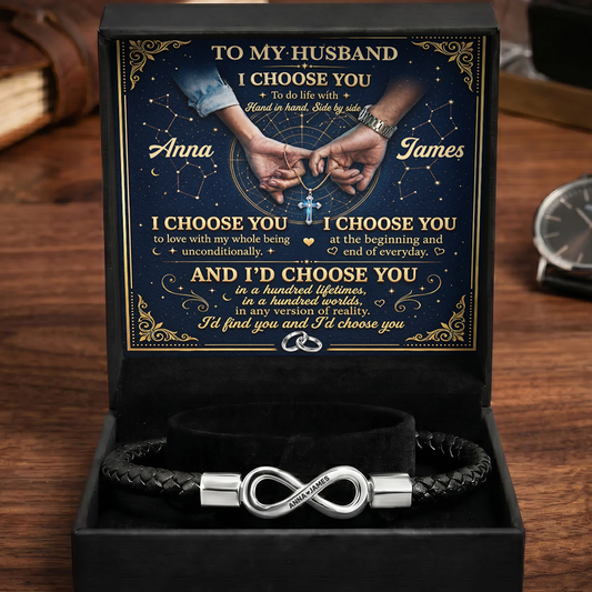 I Choose You  - Personalized Men's Infinity Bracelet With Gift Box & Card
