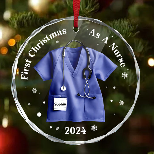 First Christmas As A Nurse - Personalized Custom Glass Ornament FCURGOPLETN2590L