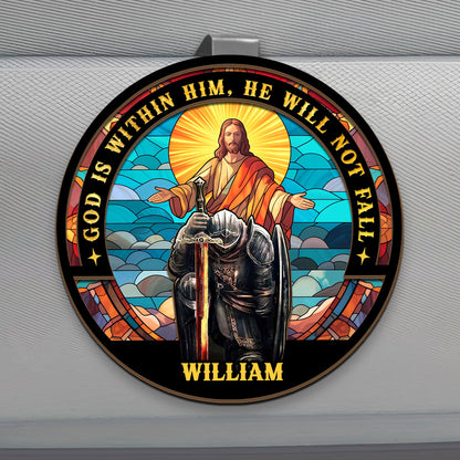 God Is Within Him, He Will Not Fall - Personalized Car Visor Clip FCCVCLEHA2102TA